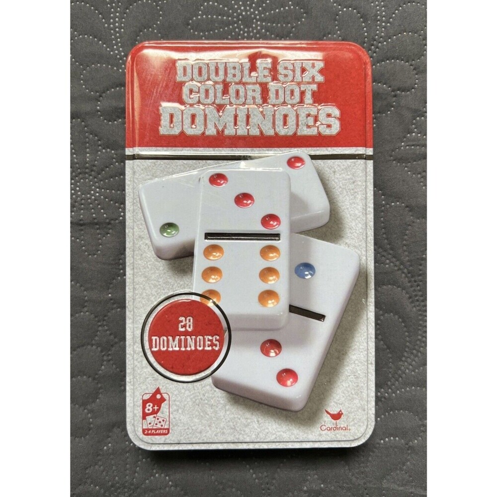 28 Double Six Color Dot Dominoes in Metal Tin Classic Games Cardinal Games Home